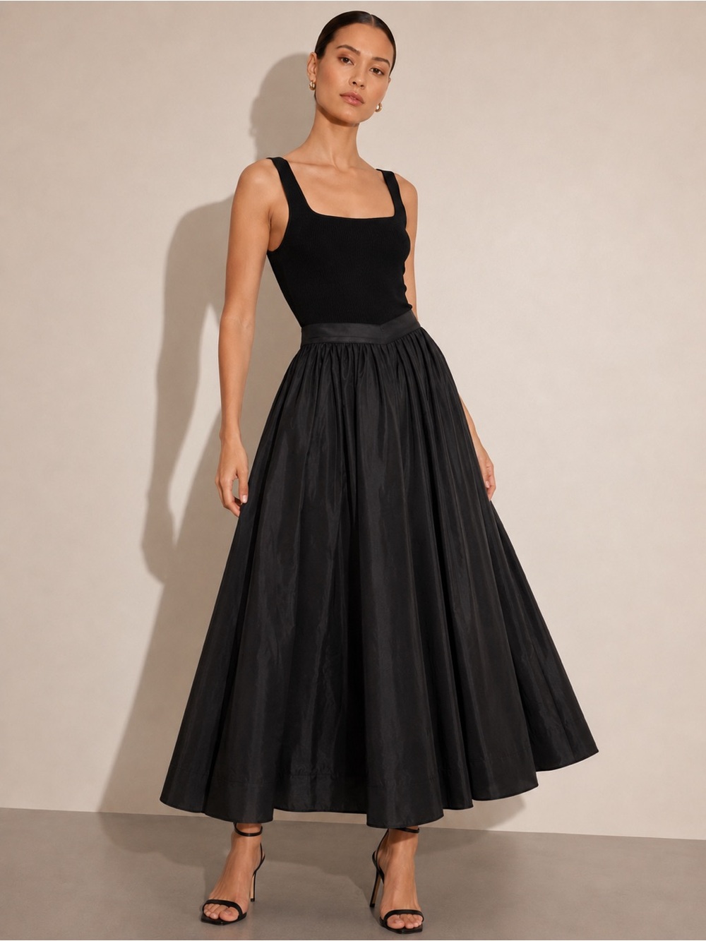 AMUR Black Full Midi Skirt High Waist A-Line Size 2